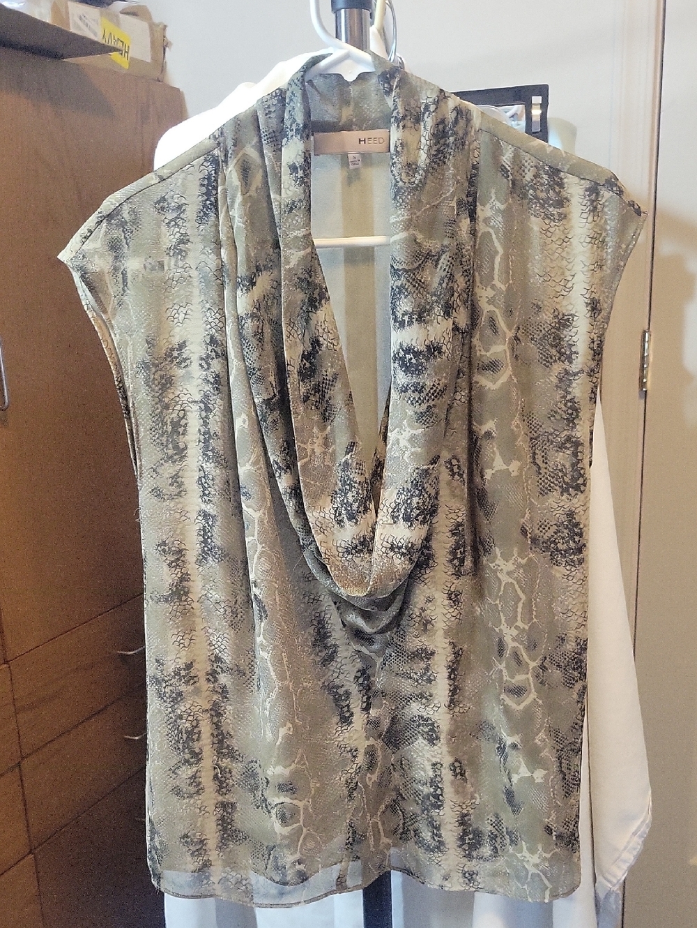 Olive Snake-Print Cowl Neck Blouse